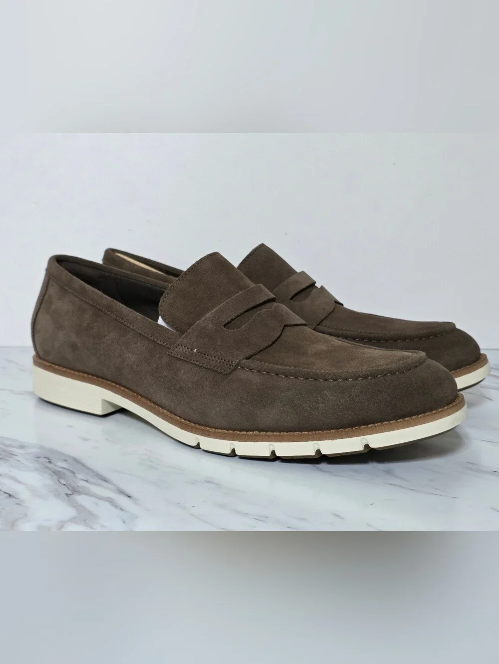 Cole Haan Brown Suede Penny Loafers with Cream Sole